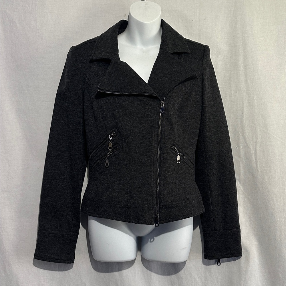 Cache Charcoal Gray Moto Jacket | Women’s Size 8 | Zip Front Stylish Layer